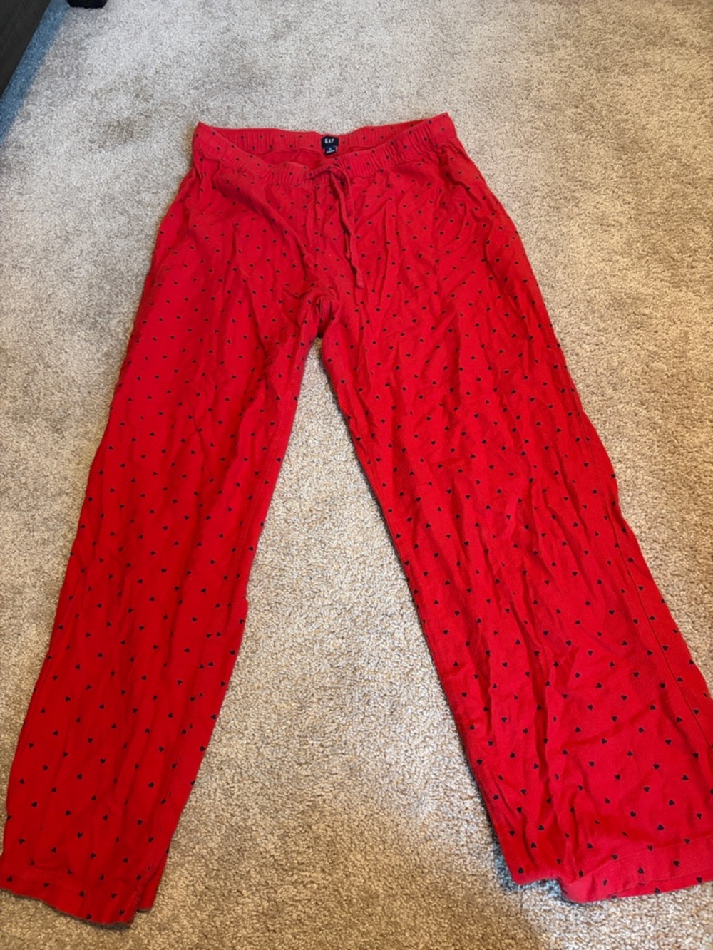 GAP Red Pajama Pants with Tiny Black Heart Print